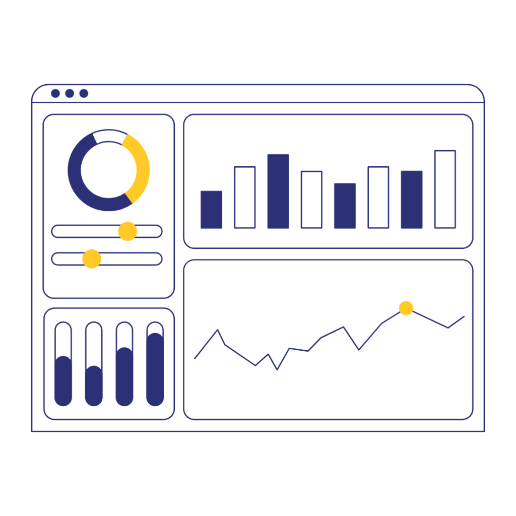 Illustration of real-time HR dashboards visualizing workforce data and performance trends